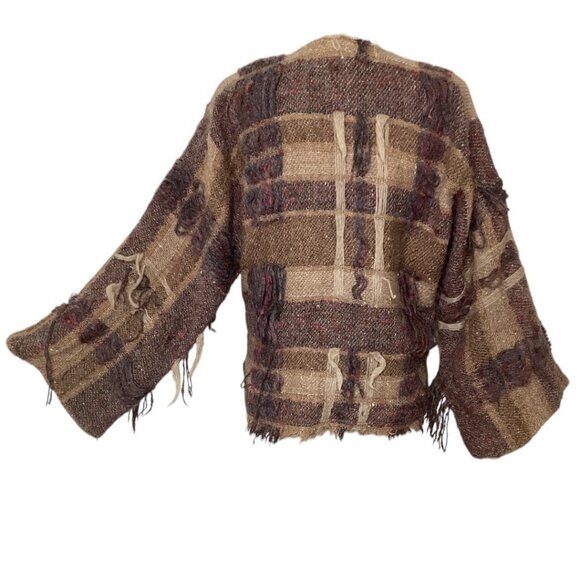 Vintage Gil Aimbez Pour/For Static Boho Fringe Knit Sweater Cardigan Size Small - Picture 2 of 9